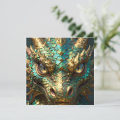 Carte Un dragon mystique turquoise et or (Debout devant)