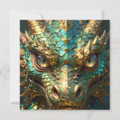 Carte Un dragon mystique turquoise et or (Devant)