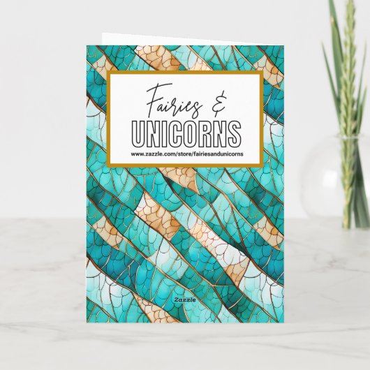 Carte Un dragon Turquoise et d'or Personnalisé pour l'an (Dos)