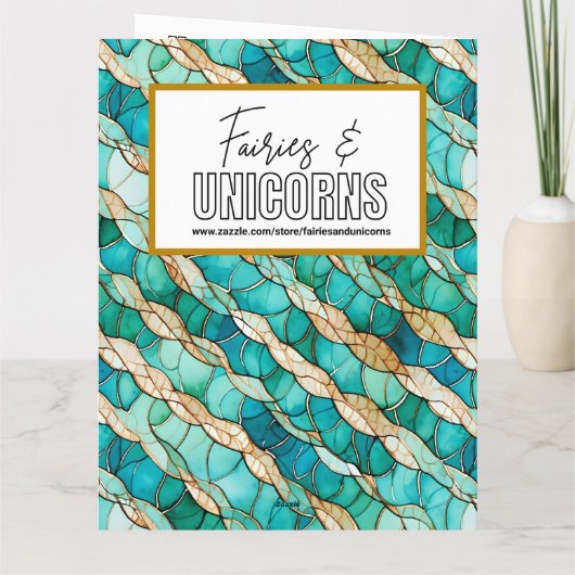 Carte Un dragon Turquoise et d'or Personnalisé pour l'an (Dos)