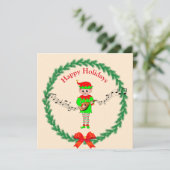 Carte Un elfe de Noël mignon à la mandoline (Debout devant)