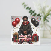 Carte Un garçon afro-américain Noir/Rouge comportement d (Debout devant)