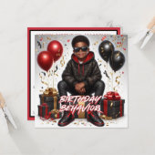 Carte Un garçon afro-américain Noir/Rouge comportement d (Devant/Arrière en situation)