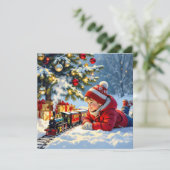 Carte Un garçon et son train de Noël (Debout devant)
