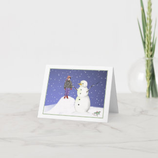 Carte Un garçon et un bonhomme de neige