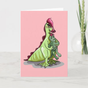 Carte Un Hadrosaurus Féminin Tenant Une Poupée.