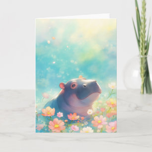 Carte Un hippopotame en fleurs florales