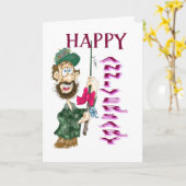 Carte Un homme au pôle de pêche Joyeux anniversaire (Fleur jaune)