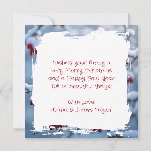 Carte Un joli cardinal sur un Noël enneigé (Dos)