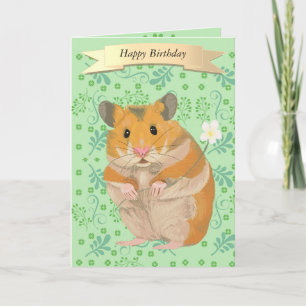 Carte Un joli hamster doré tenant une fleur