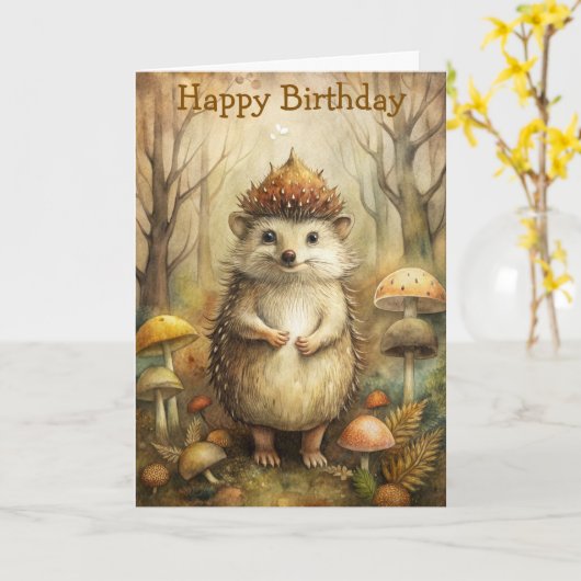 Carte Un joli hérisson en forêt (Fleur jaune)