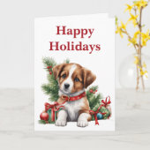 Carte Un joli Noël blanc chiot de Noël (Fleur jaune)