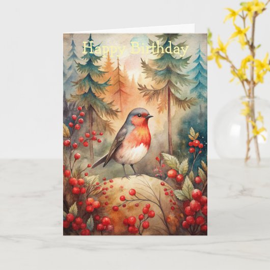 Carte Un joli Robin en automne (Fleur jaune)