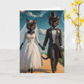 Carte Un jour de mariage d'un couple de chat noir adorab (Fleur jaune)