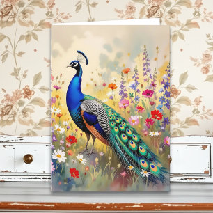 Carte Un joyeux anniversaire au paon coloré