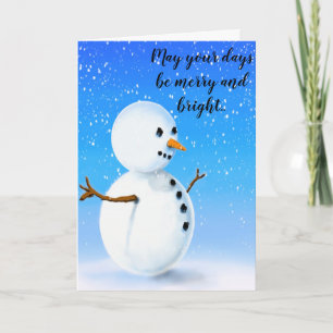 Carte Un joyeux bonhomme de neige brillant sur un ciel b