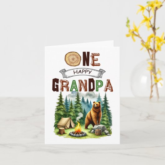 Carte Un joyeux grand-père campeur premier anniversaire (Fleur jaune)