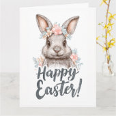 Carte Un lapin de Pâques charmant et peint (Fleur jaune)