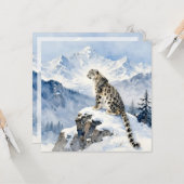 Carte Un léopard des neiges sur un pic enneigé (Devant/Arrière en situation)
