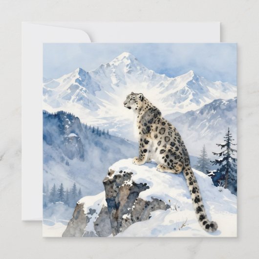 Carte Un léopard des neiges sur un pic enneigé (Devant)