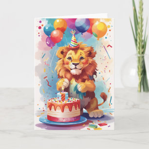 Carte Un lion coloré célèbre à la fête de la fête