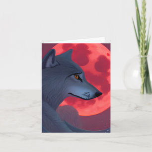 Carte Un loup gris fixant une lune de sang vierge