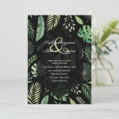 Carte Un mariage botanique noir tropical vert invite (Debout devant)