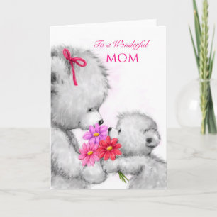 Carte Un mignon ours qui donne des fleurs, Joyeuse fête 