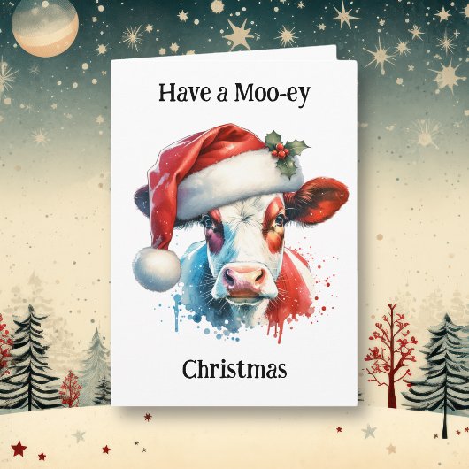 Carte Un Noël Moo-ey | Amusant Vacances Pun Vache