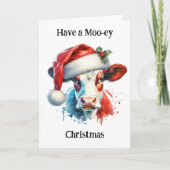 Carte Un Noël Moo-ey | Amusant Vacances Pun Vache (Devant)