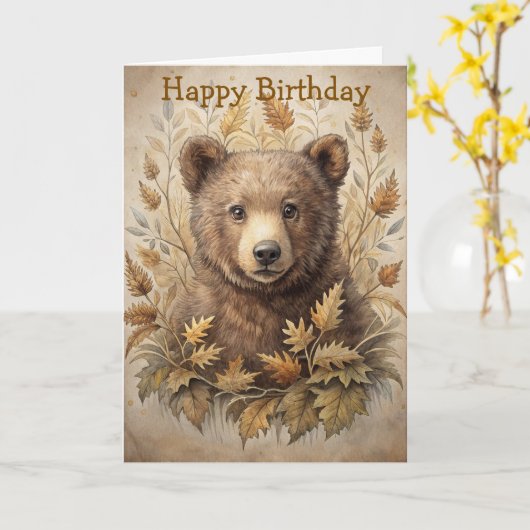 Carte Un ours mignon en forêt (Fleur jaune)