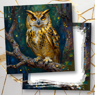 Carte Un papier à lettres bleu et or avec un hibou