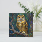 Carte Un papier à lettres bleu et or avec un hibou (Debout devant)