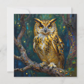 Carte Un papier à lettres bleu et or avec un hibou (Devant)