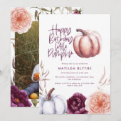 Carte Un petit citrouille floral chute violet pêche phot (Devant / Derrière)