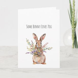 Carte Un petit lapin vous aime Floral Pâques