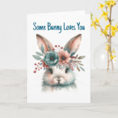 Carte Un petit lapin vous aime Message de Pâques (Fleur jaune)