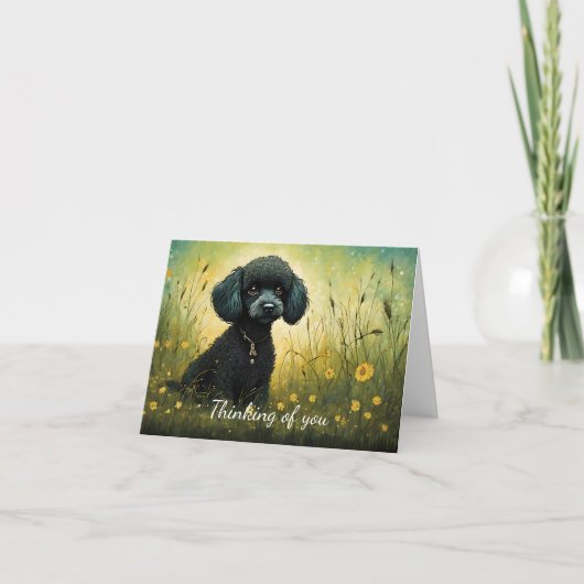 Carte Un Petit Poodle Dans La prairie Qui Pense À Vous (Devant)