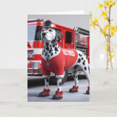 Carte Un pompier Dalmation portant une chemise à la retr (Fleur jaune)