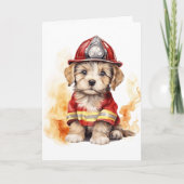 Carte Un pompier mignon en costume de chien en formation (Devant)