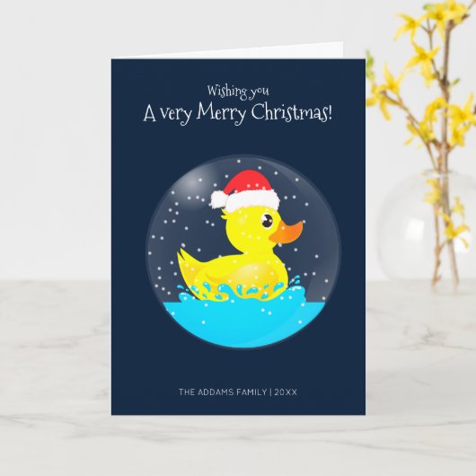 Carte Un très joyeux canard en caoutchouc Snowglobe de N (Fleur jaune)