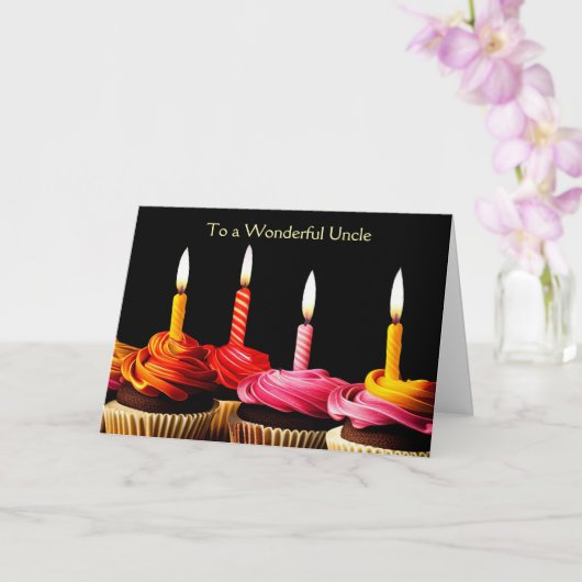 Carte Uncle Birthday with Candles and Cupcakes  (Orchidée)