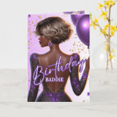 Carte Une Africaine Américaine Radieuse Violette Anniver (Fleur jaune)