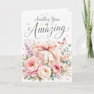Carte Une autre année d'anniversaire floral élégant incr