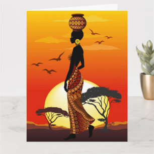 Carte Une belle femme africaine Silhouette sur les solei
