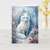 Carte Une belle Renard blanche en hiver (Fleur jaune)