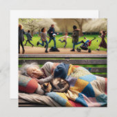 Carte Une dame sans-abri se couche sur un banc de parc (Devant / Derrière)