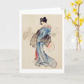 Carte Une femme avec un fan, Hokusai (Fleur jaune)