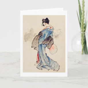 Carte Une femme avec un fan, Hokusai