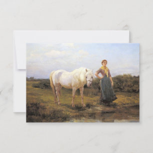 Carte Une femme de la campagne prend un cheval à l'eau